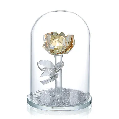 Buy NOYISTAR K9 Crystal Enchanted Yellow Rose Flower Figuring Ornament In Glass Dome • 13£