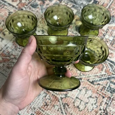 Buy Indiana Whitehall Colony Cubist Avocado Green Footed Sherbet Cups MCM Set Of 5 • 24.66£