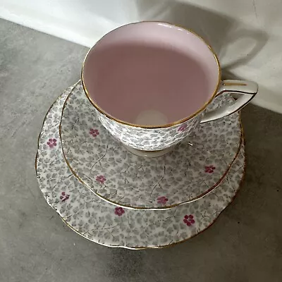 Buy Gorgeous Vintage Gladstone Pink Grey & Gold Bone China Tea Set Trio Superb Cond • 5£