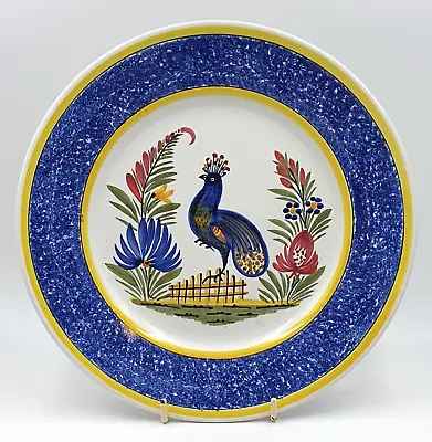 Buy Rare Antique Hand Painted HB Quimper Plate With Peacock & Flowers Design • 34.95£