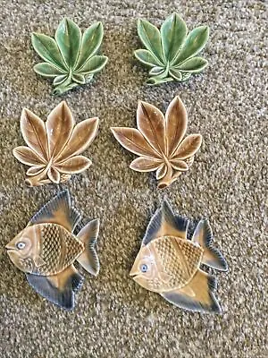 Buy 6 X Vintage Retro Wade Pottery 4 X  Leaf  & 2 X Fish Trinket Pin Trays In GC • 10£