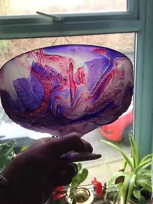 Buy Art Glass Fruit Pedestal Bowl  Embossed, Colourful • 30£