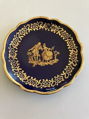 Buy Porcelaine Limoges France Cobalt Blue & Gold Trinket Dish Courting Scene • 15.17£