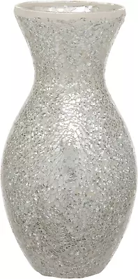 Buy Tall Silver Crackled Glass Mosaic Vase, Gift, Home Decoration, 28Cm / 11-Inches • 29.88£
