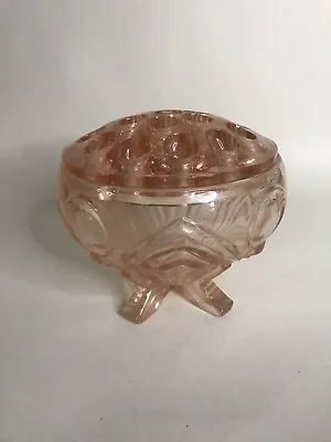 Buy Vintage Art Deco Pink Glass Posy Bowl & Flower Frog Sowerby • 15£