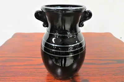 Buy Vintage L.E. Smith Black Amethyst Glass Art Deco Vase - Scrolls And Silver Rings • 17.28£