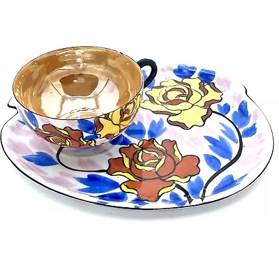 Buy Gold Castle Lusterware Hand Painted Floral Art Deco Tea Cup Snack Plate Floral • 37.79£