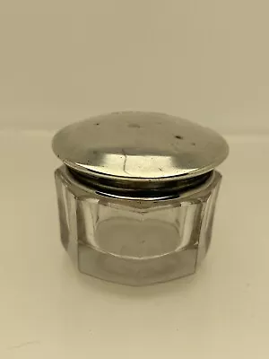 Buy Petite Dressing Table Jar Simple Plain Silver Lid Cut Glass Vintage Dated 1918 • 55£