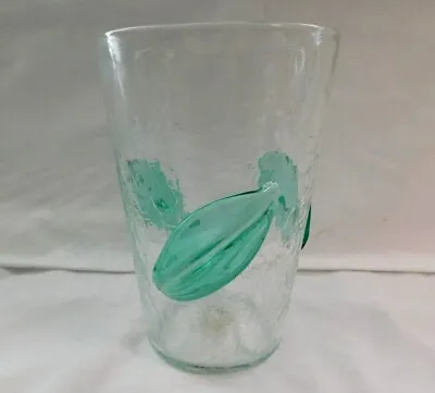 Buy Blenko Medium Crackle Clear Glass Vase Applied Leaves 6.75” Tall X 5  Mouth 2s10 • 28.32£