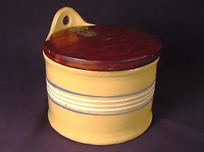 Buy VERY RARE ANTIQUE McCOY BLUE & WHITE BAND HANGING SALT BOX With LID YELLOW WARE • 335.66£