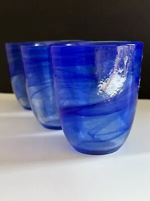 Buy 3 Bormioli Rocco Murano Cobalt Blue Swirl  Lowball Glasses Barware 8oz • 28.40£