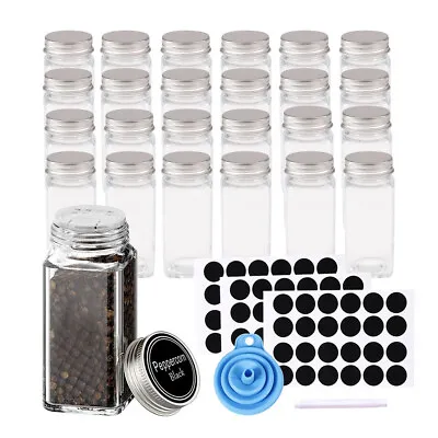 Buy 24pcs Glass Spice Herb Jars With Label & Lids Storage Bottles Containers Pots • 11.95£