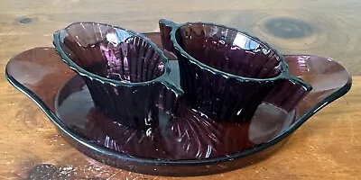 Buy Hazel Atlas Ribbed Cream & Sugar Bowl With Tray Amethyst  Depression Glass • 14.23£