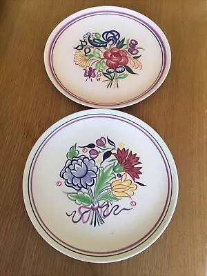 Buy 2 X Vintage Poole Pottery Dinner Plates Decorated Bunch Of Flowers 10 Inches • 10£