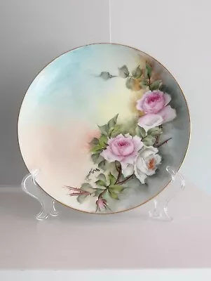 Buy UC LIMOGES Hand Painted Signed E.L. Dowell - Pink Roses W/ Gold Trim 9” Plate • 43.16£