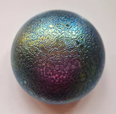 Buy Ditchfield Blue/Green/Purple Iridescent Textured Glass Paperweight Round Pretty • 101.18£