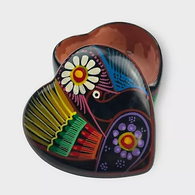 Buy Mexican Folk Art Pottery Trinket Heart Shaped Box Hand Painted Terracotta • 18.02£