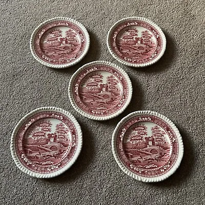 Buy Set Of 5 Vintage Copeland Spode's Tower Red / Pink Scalloped Saucers • 17£