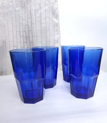 Buy Libbey Crisa Cobalt Blue Glasses 14oz Tumbler Paneled 5.5  Set Of 4 Vintage • 19£