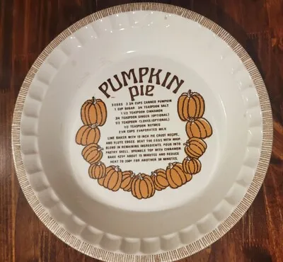 Buy Vintage Royal China By Jeannette Country Harvest Pumpkin Pie Pan Plate W/ Recipe • 14.39£