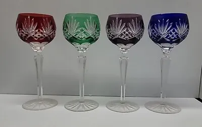 Buy Color Cut To Clear Lead Crystal 8.45   Wine Goblets Bohemian Glass • 92.14£