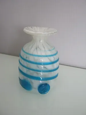 Buy Mdina Mottled White Glass Vase , Blue Swirl With Maltese Cross • 17£