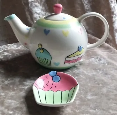 Buy Marks And Spencer Teapot & Spoon Rest Cakes Stoneware 8591  M&S Cupcakes Design  • 15£