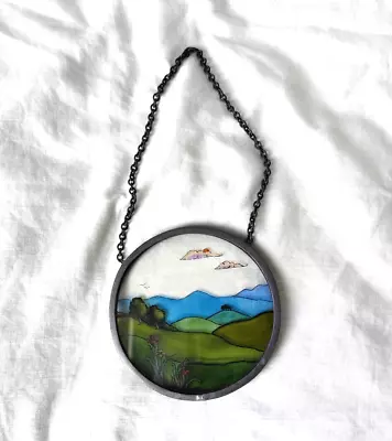 Buy Hand Painted Stained Glass Roundel Window Hanging Plaque - Landscape  4 Inch • 8.99£