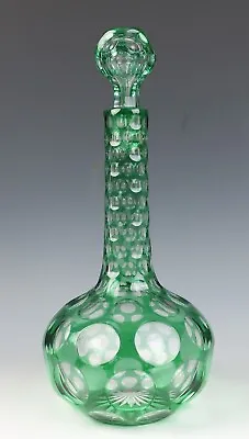 Buy Antique Green Overlay Cut Glass Punty Bottle Decanter Boston & Sandwich Bohemian • 288.64£