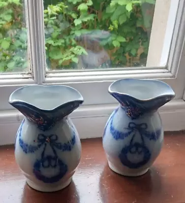 Buy Pair Of Vintage Flow Blue Semi Porcelain By WOOD & SONS H: 24 • 45£