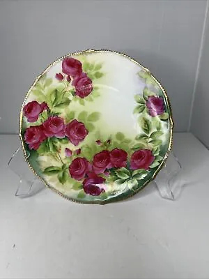 Buy Antique Handpainted Bavarian Art Nouveau Porcelain 8-3/8  Crimson Rambler Plate • 28.83£