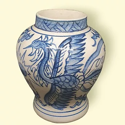 Buy Blue And White Phoenix Vase Vintage Antique Pottery Asian Oriental 12 Cm Signed  • 50.04£