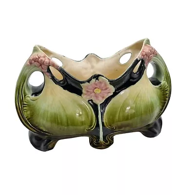 Buy Art Nouveau Planter Jardiniere Porcelain Floral Antique Majolica Planter • 85£