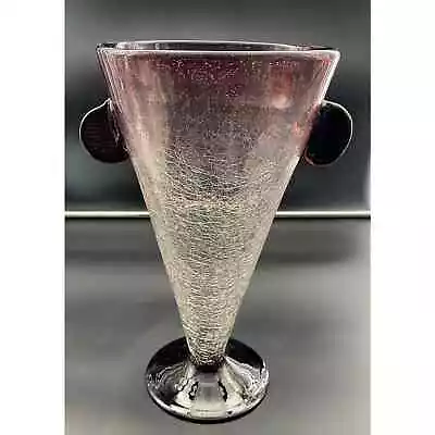 Buy Vintage Large Hand Blown Amethyst Ombré Crackle Glass Centerpiece Vase W/ Ears • 71.15£