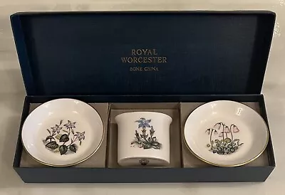 Buy Royal Worcester Bone China #51 3-Piece Trinket Set Floral Botanical England NIB • 15.16£