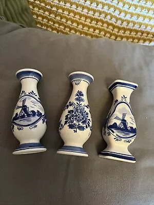 Buy Blue Delft Bud Vases X 3 Hand Painted 4.5” Holland • 8.99£