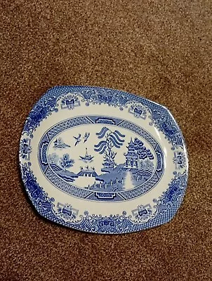 Buy Vintage Blue Willow Dinner Steak Plate, English Ironstone Tableware - 10.75”x9” • 4.99£
