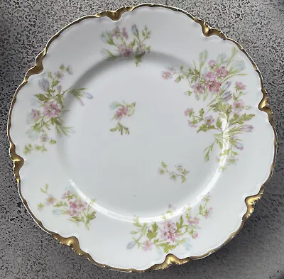 Buy Haviland Limoges France Bone China Pink Flowers Gold Rim Dinner Plate 9 1/2  VG • 23.62£