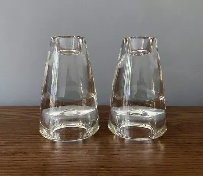 Buy Pair Of Clear Chunky Glass Contemporary Candle Holders Reversible Taper Votive • 8£