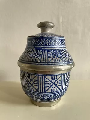 Buy Antique Late 19th C Moroccan Jobbana Earthenware Banded Blue & White Butter Pot • 75£