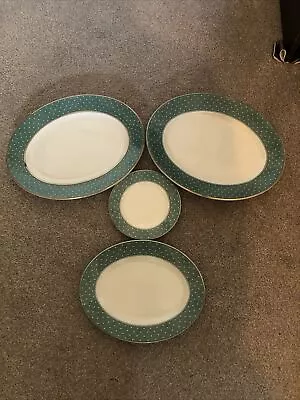 Buy 4 X Vintage RIDGWAY Conway Oval Meat Plates Platters Side Plate Green Polka Dot • 4£
