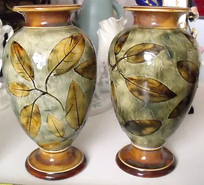 Buy Pair Royal Doulton Vases Of Autumn Foliage  Designer Maud Bowden 19cm Tall • 79.95£