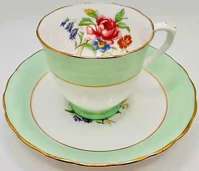 Buy Vintage New Chelsea Staffs Green Rose Floral Demitasse Cup & Saucer; Teacup • 18.94£