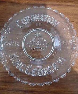 Buy George The Sixth 1937 Clear Pressed Glass Etched Coronation Plate Bowl Royalty • 19.99£