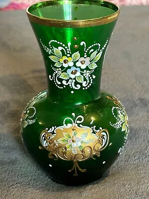 Buy Beautiful Hand Blown Vintage Green Bohemian Glass Vase • 9.99£