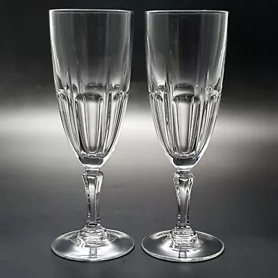 Buy X2 Cut Lead Crystal Champagne Flutes Pattern Clear Panelled Faceted Stem Party • 11.95£