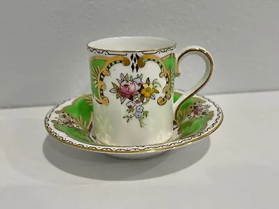 Buy Vintage Samuel Radfrod Fenton Porcelain Demitasse Cup & Saucer Green Floral Dec. • 33.19£