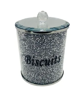 Buy Luxury Silver Crushed Diamond Crystal Glass Biscuit Jar Storage Canister  • 23.99£