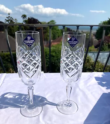 Buy 2 X Edinburgh Crystal Pineapple Cut Pattern Champagne Flutes Stickers  Signed • 35£