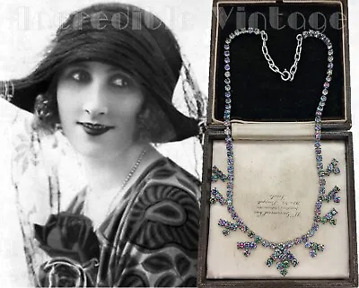 Buy Vintage Czech IRIS GLASS Necklace Art Deco Rainbow Rhinestone Bridgerton Bridal • 34.90£